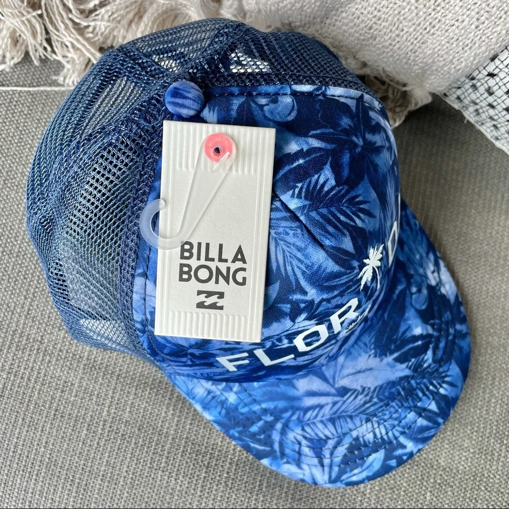 Billabong Florida Blue Palm Trees Trucker Hat Women’s Snapback Cap NWT